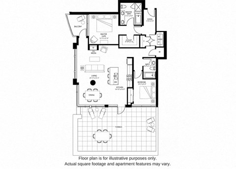 Floor plan for 2 beds, 2 baths, 1376 sqft